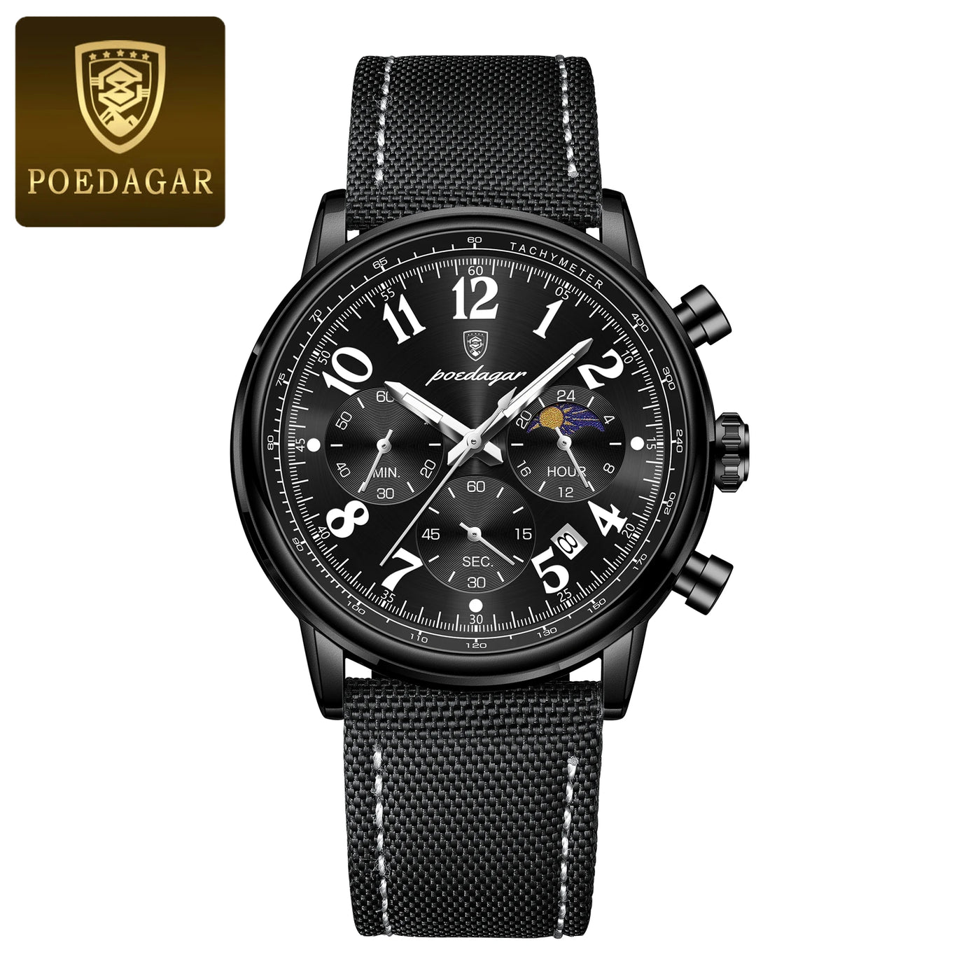 Relógio Masculino POEDAGAR Fashion — Cronógrafo, Luminoso, Pulseira Nylon/Couro