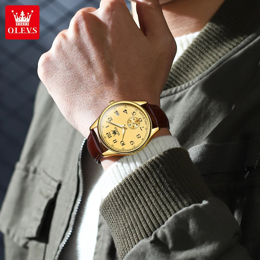 Relógio Masculino OLEVS 3622 — Quartzo, Pulseira de Couro, Luminoso, Calendário