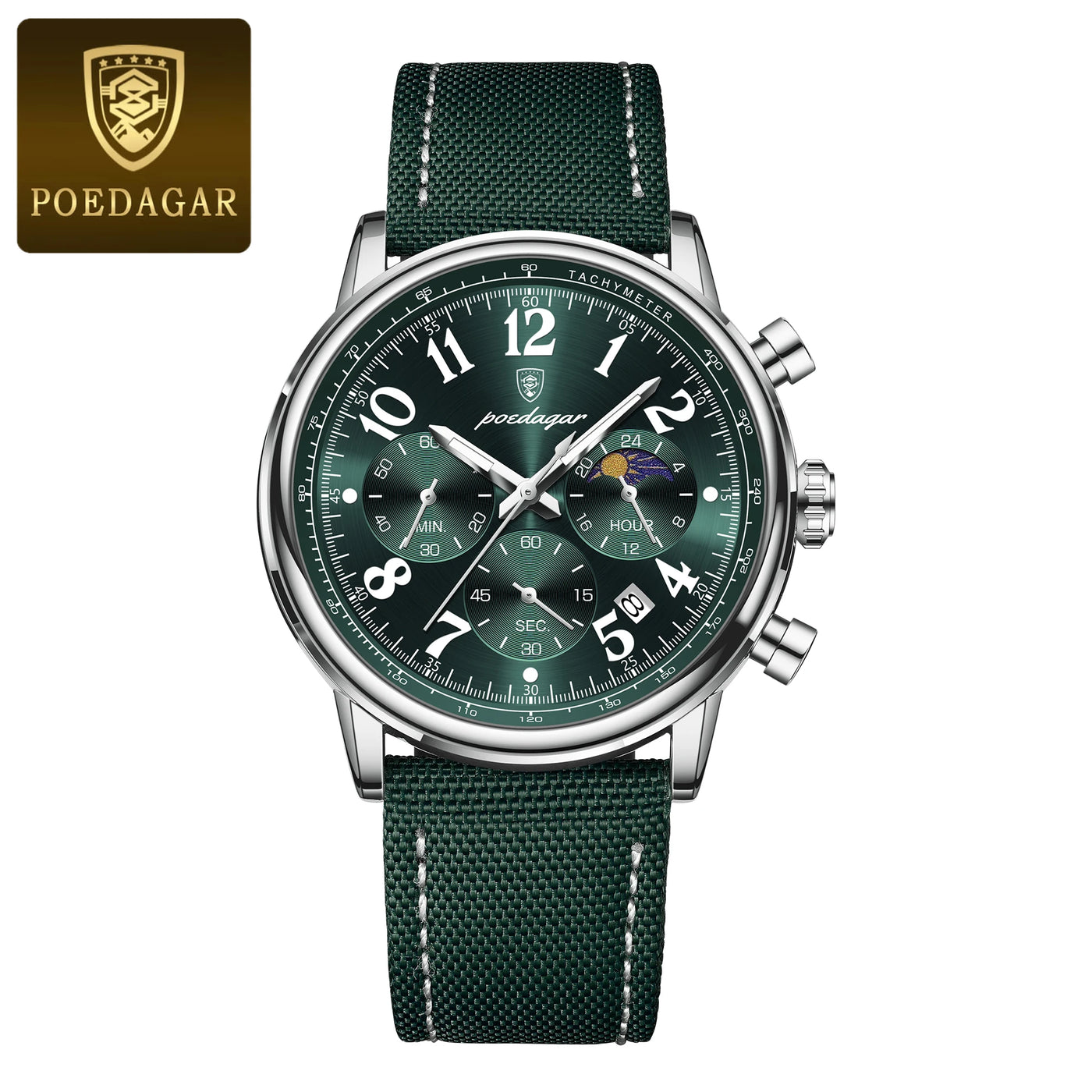 Relógio Masculino POEDAGAR Fashion — Cronógrafo, Luminoso, Pulseira Nylon/Couro