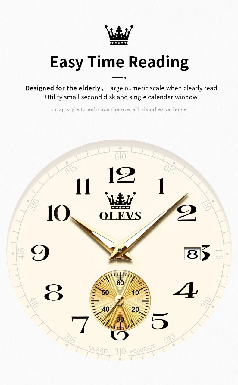 Relógio Masculino OLEVS 3622 — Quartzo, Pulseira de Couro, Luminoso, Calendário