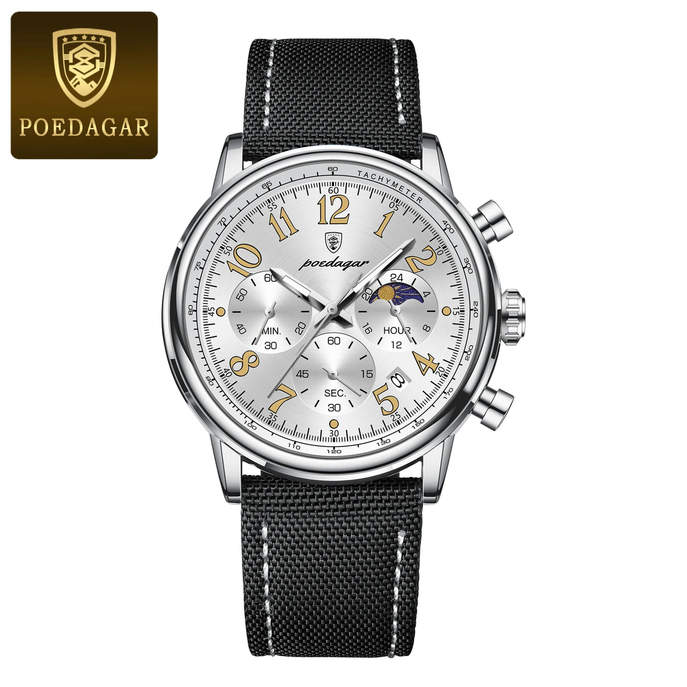 Relógio Masculino POEDAGAR Fashion — Cronógrafo, Luminoso, Pulseira Nylon/Couro