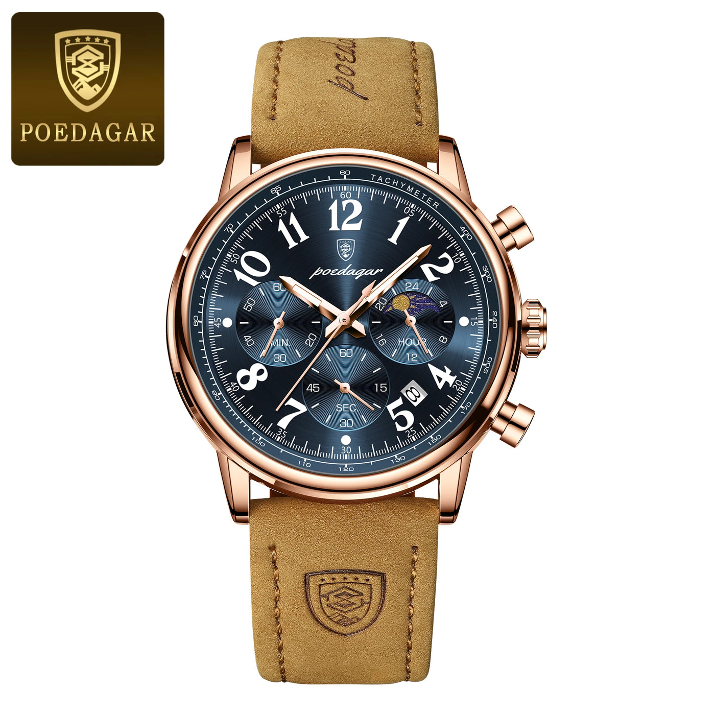 Relógio Masculino POEDAGAR Fashion — Cronógrafo, Luminoso, Pulseira Nylon/Couro