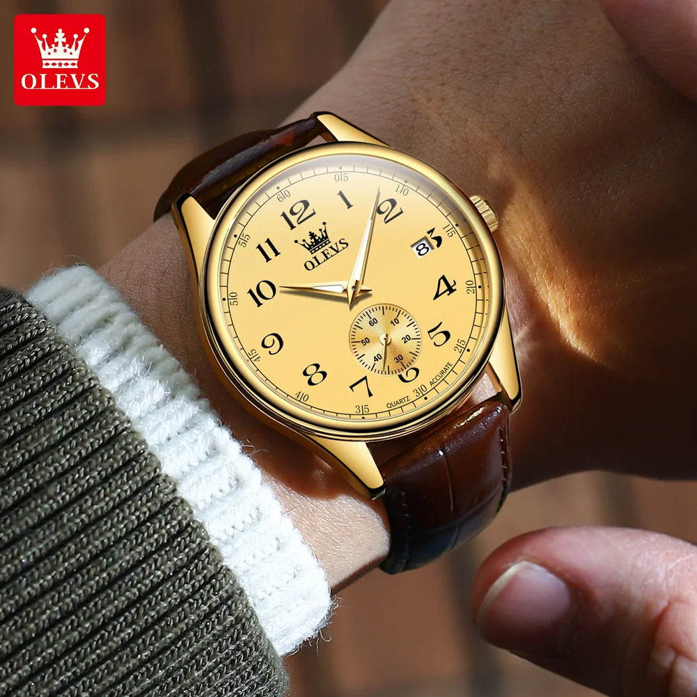 Relógio Masculino OLEVS 3622 — Quartzo, Pulseira de Couro, Luminoso, Calendário