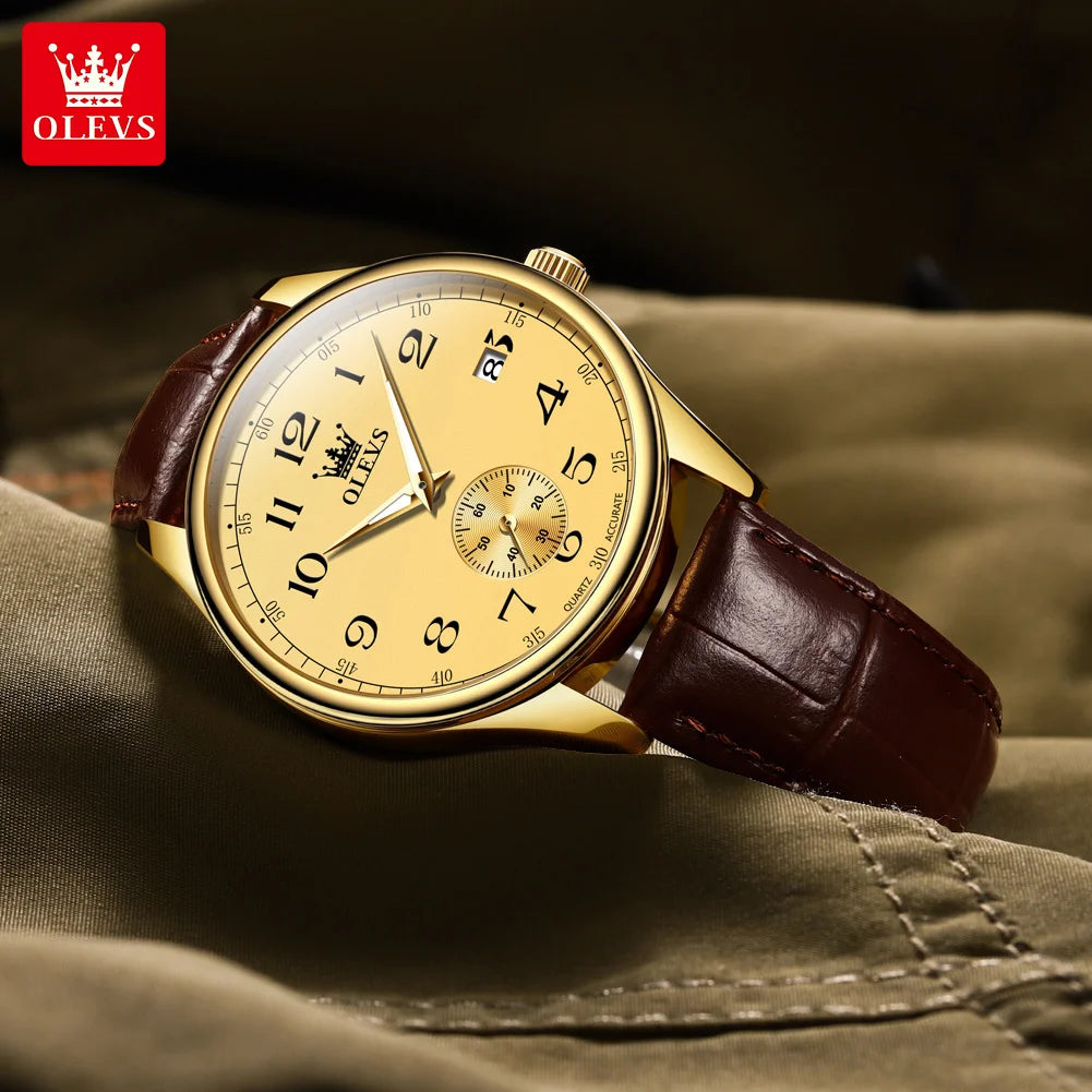 Relógio Masculino OLEVS 3622 — Quartzo, Pulseira de Couro, Luminoso, Calendário