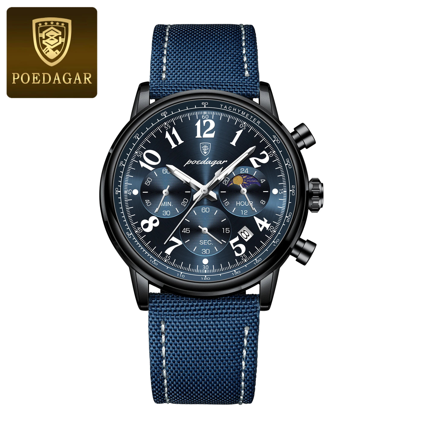 Relógio Masculino POEDAGAR Fashion — Cronógrafo, Luminoso, Pulseira Nylon/Couro