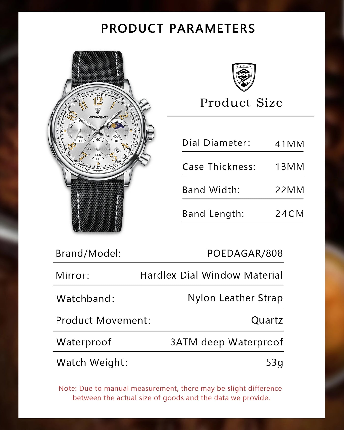 Relógio Masculino POEDAGAR Fashion — Cronógrafo, Luminoso, Pulseira Nylon/Couro