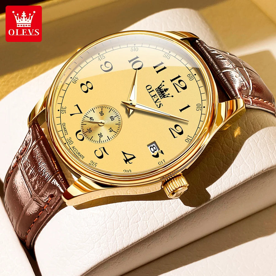 Relógio Masculino OLEVS 3622 — Quartzo, Pulseira de Couro, Luminoso, Calendário