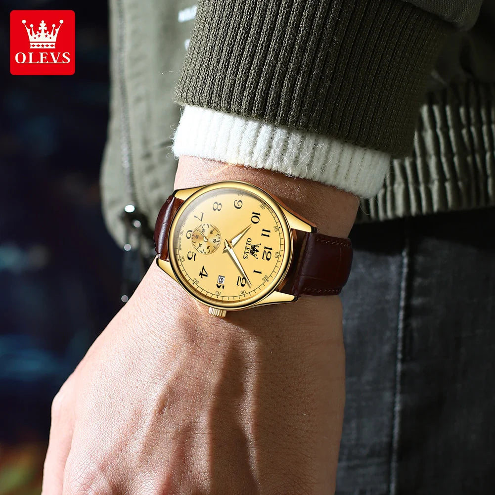 Relógio Masculino OLEVS 3622 — Quartzo, Pulseira de Couro, Luminoso, Calendário