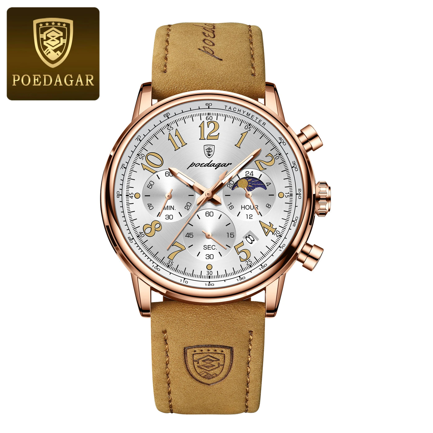 Relógio Masculino POEDAGAR Fashion — Cronógrafo, Luminoso, Pulseira Nylon/Couro