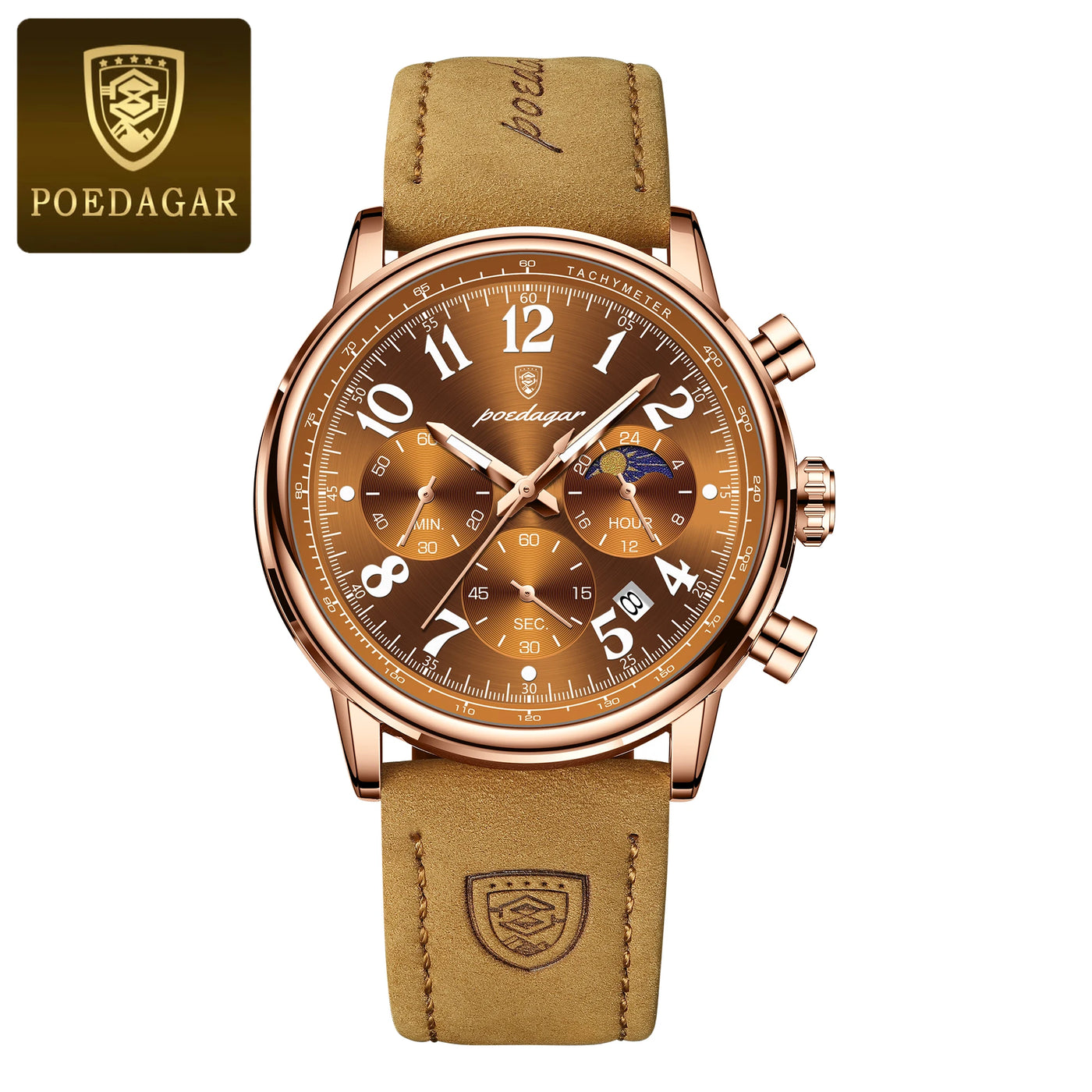 Relógio Masculino POEDAGAR Fashion — Cronógrafo, Luminoso, Pulseira Nylon/Couro