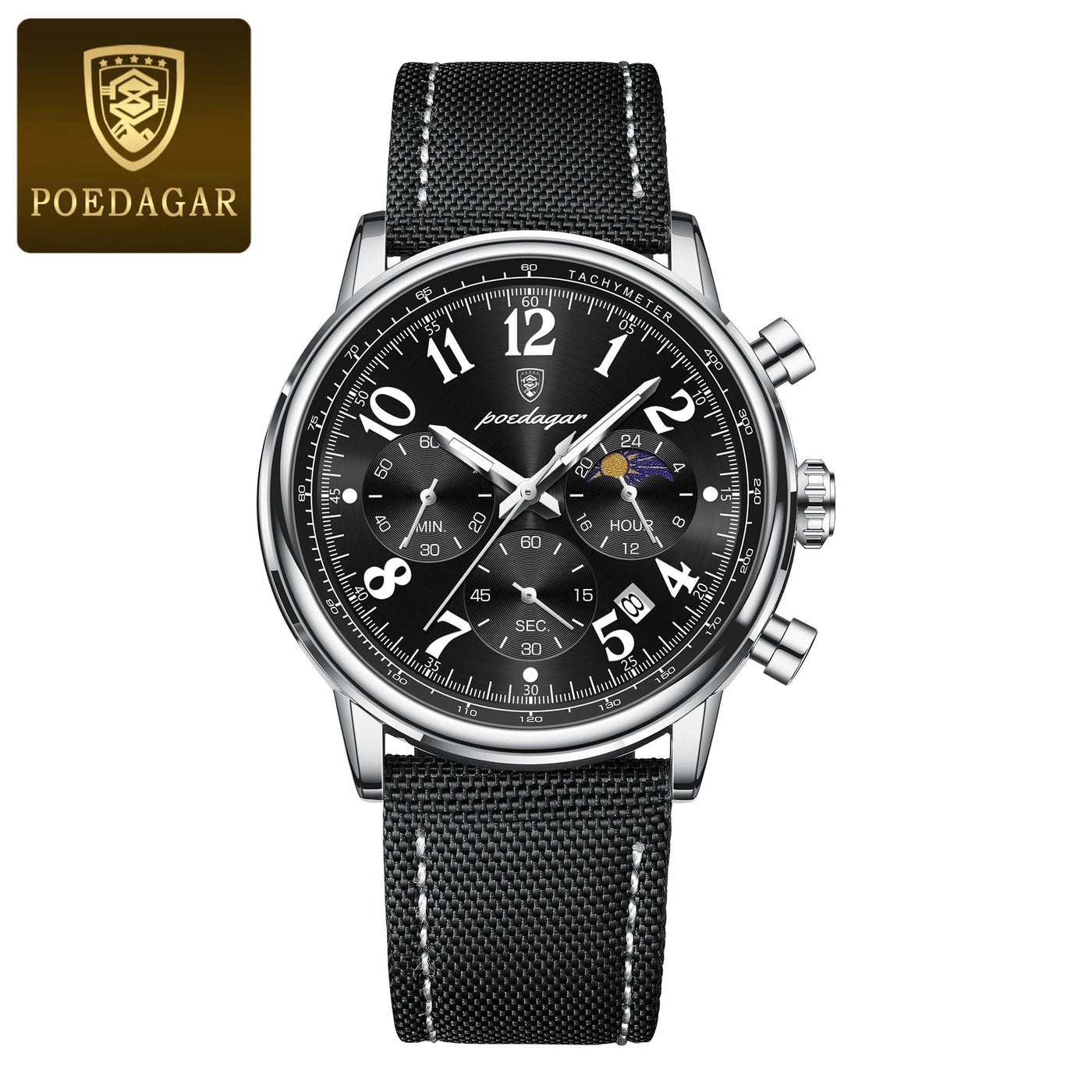 Relógio Masculino POEDAGAR Fashion — Cronógrafo, Luminoso, Pulseira Nylon/Couro