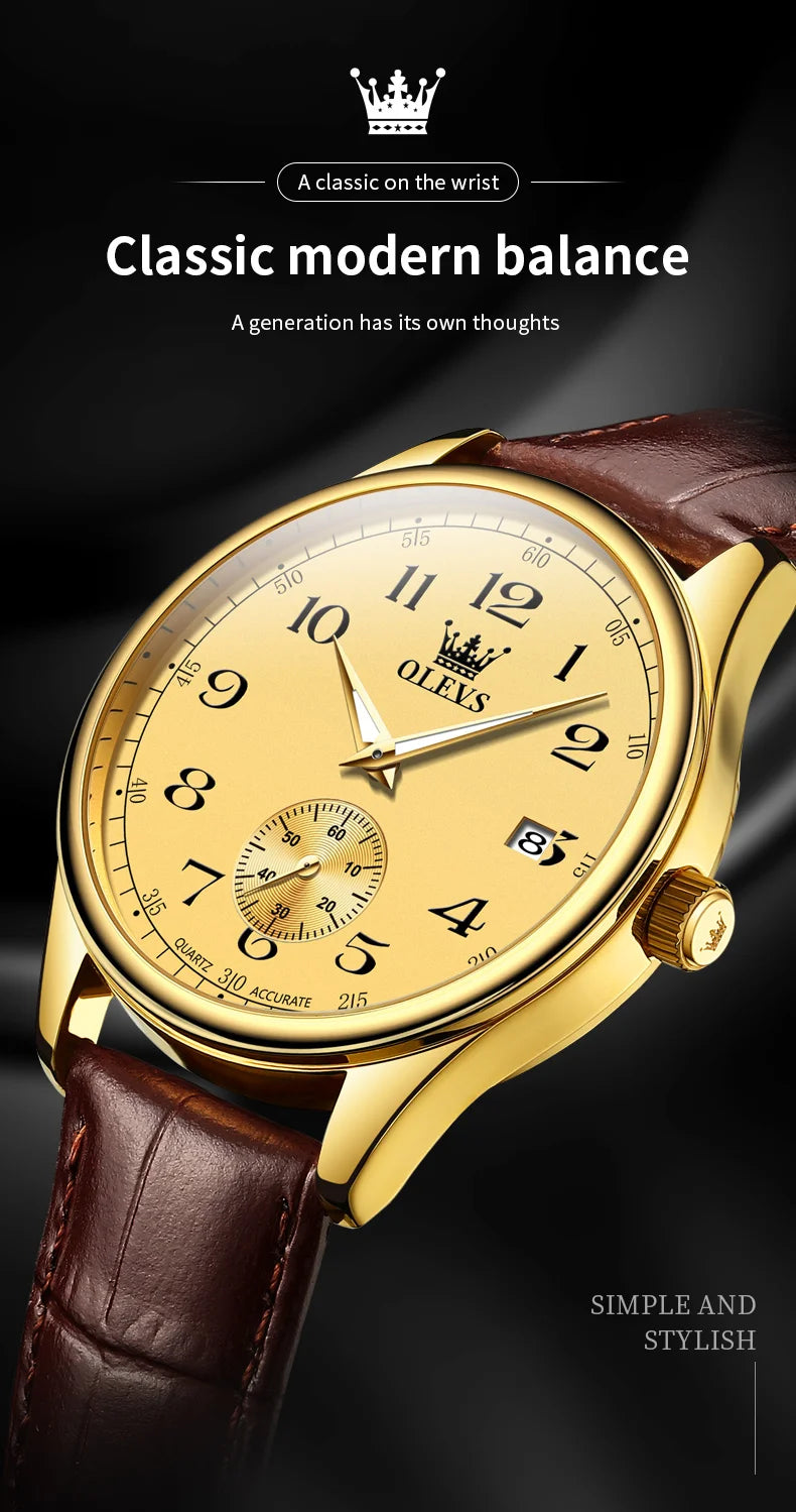 Relógio Masculino OLEVS 3622 — Quartzo, Pulseira de Couro, Luminoso, Calendário