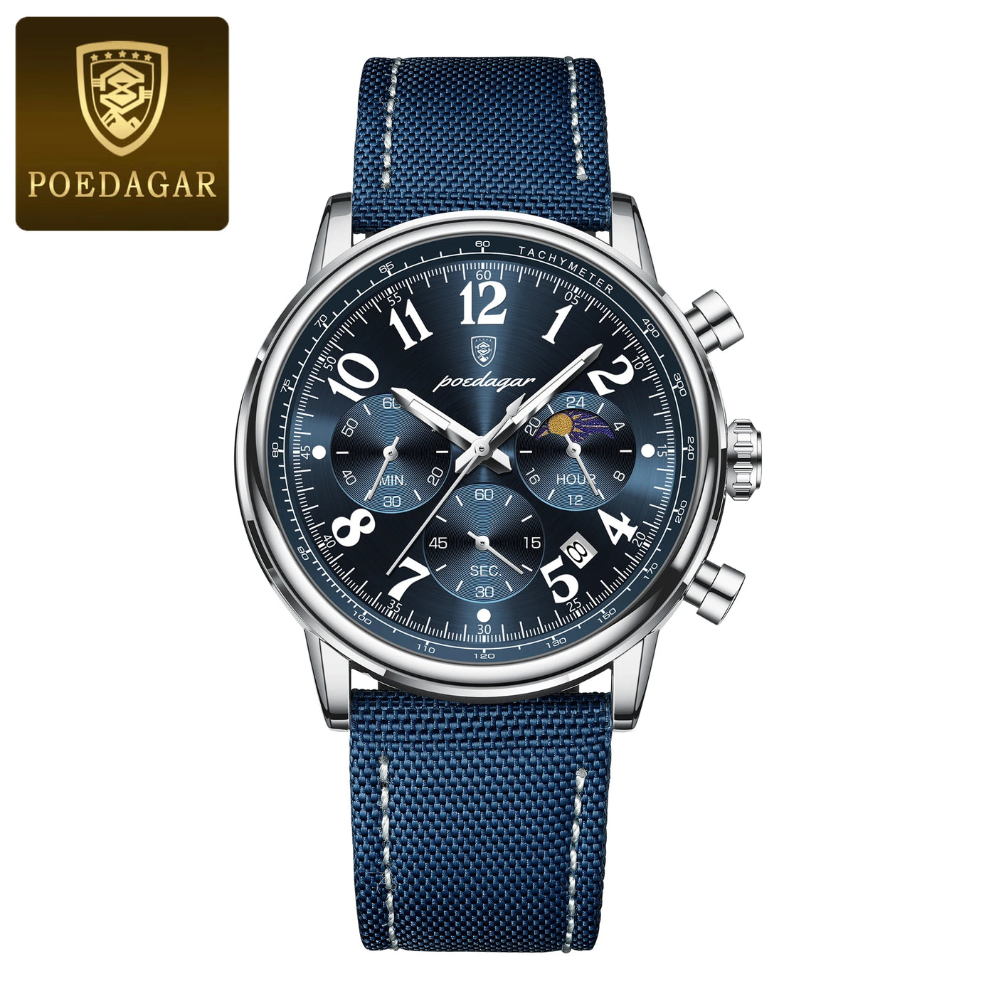 Relógio Masculino POEDAGAR Fashion — Cronógrafo, Luminoso, Pulseira Nylon/Couro